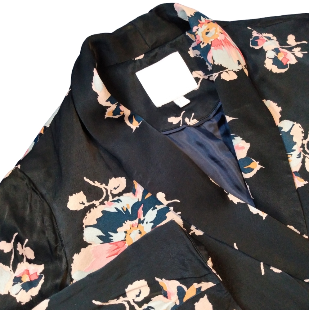 Ett:twa by Anthropologie Floral Print Satin Open Jacket Medium
